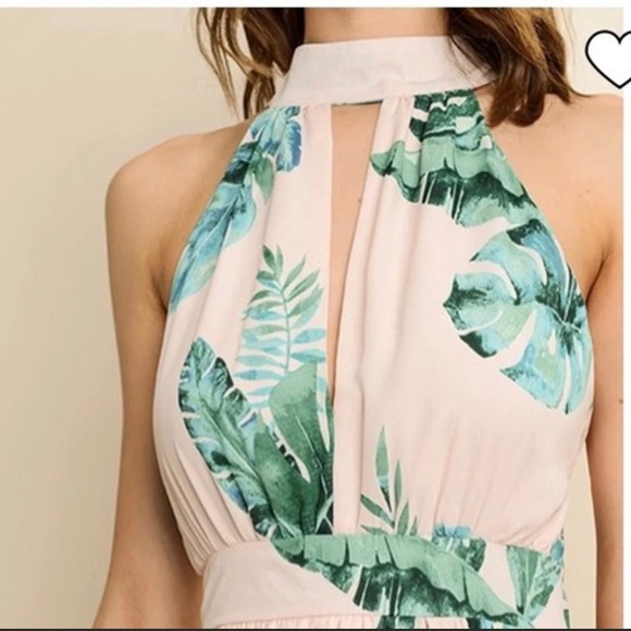 Dress Forum LA Monstera Open Back Pink Maxi Dress w Palm/Philodendron Print Lg - Picture 12 of 17